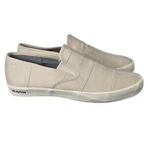 SeaVees Baja 02/64 Mens 9.5 Beige Twill Canvas Slip On Shoes Sneaker Surf Style